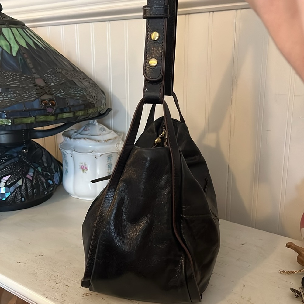 Vintage Hobo black leather shoulder bag convertible strap satchel - Picture 4 of 9